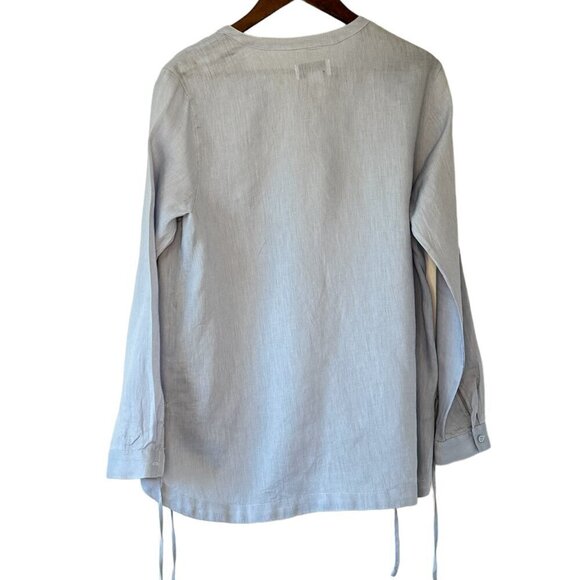 Peck & Peck Linen Tunic Button Down has Side Slits with Ties Robin Egg Blue Med - Picture 4 of 6